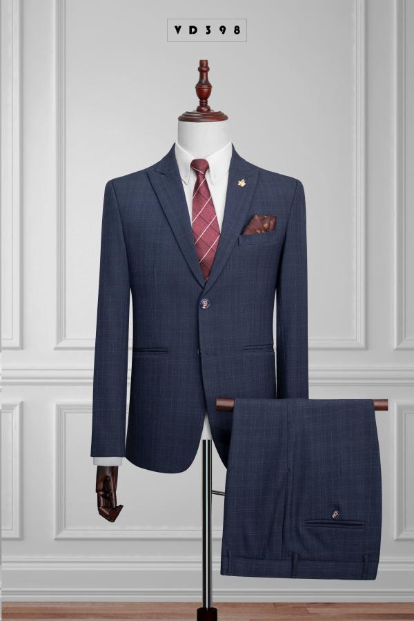 398 Bộ Vest Nam Xanh Đen Phối Kẻ Caro #0